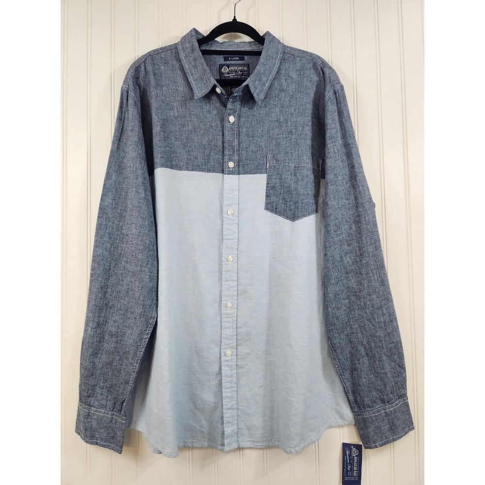 NEW American Rag Mens XL Colorblock Linen Blend Long Sleeve Button Down Shirt